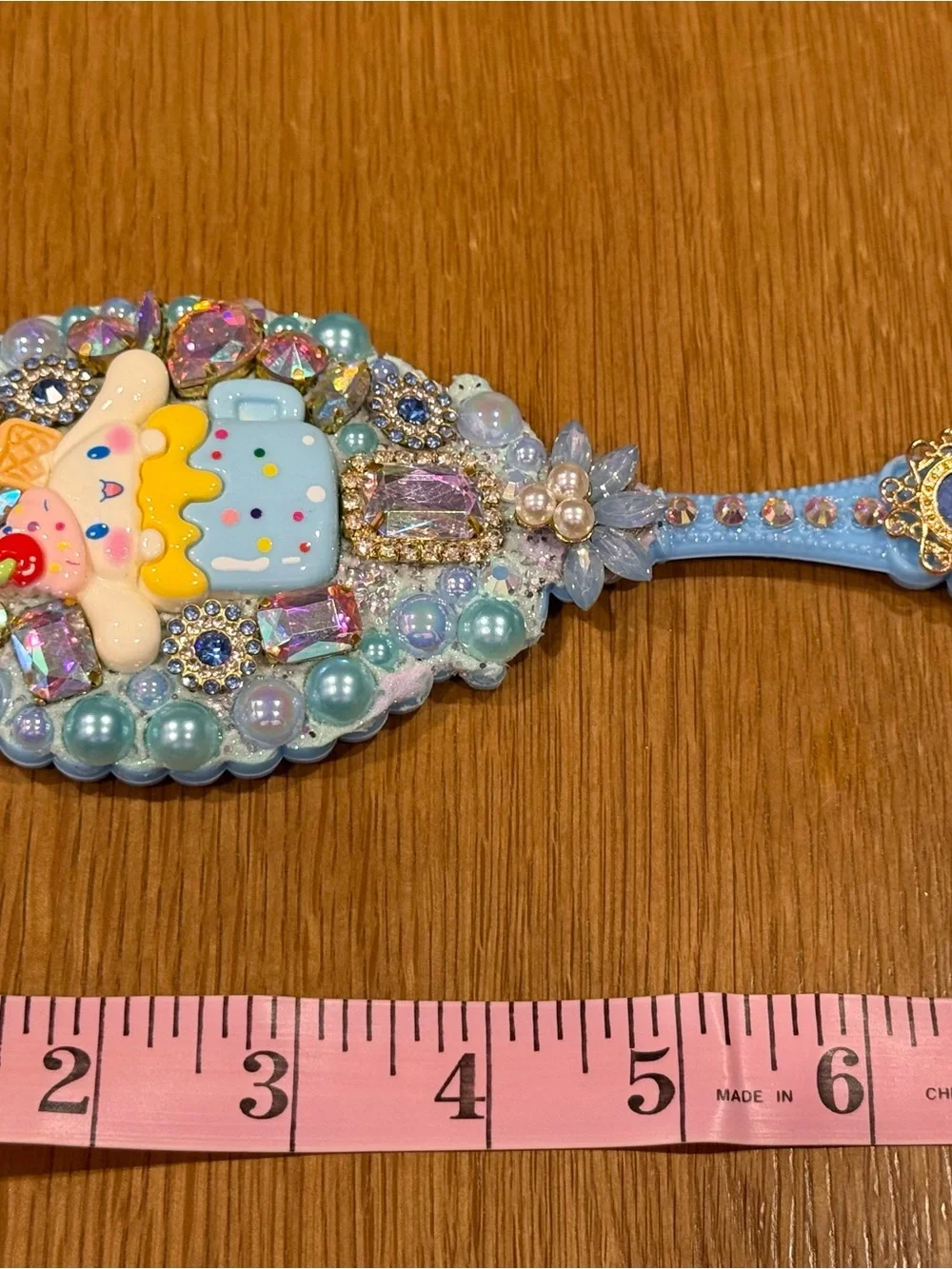 Kawaii Blue Jeweled Hand Mirror with Cupcake Cinnamoroll